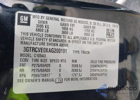 2010 GMC Sierra 1500 Sle from USA, damaged, VIN 3GTRCVE0XAG200191